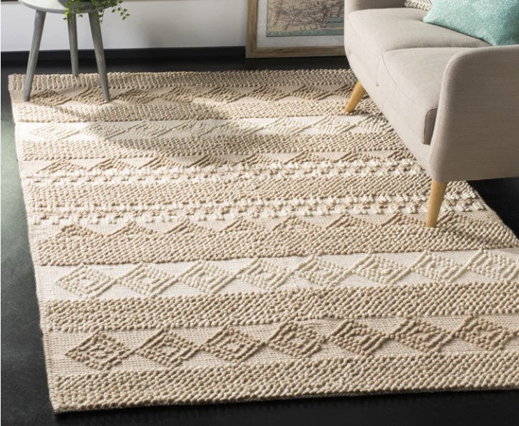 Minimalist Boho Pattern Rug - Ivory and Beige Geometric Design