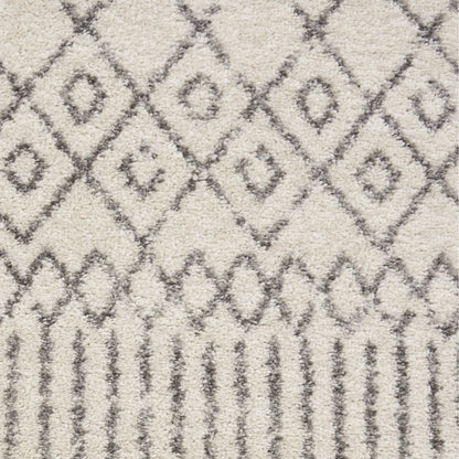 Minimalist Boho Tribal Pattern Rug - Ivory and Gray Geometric Design