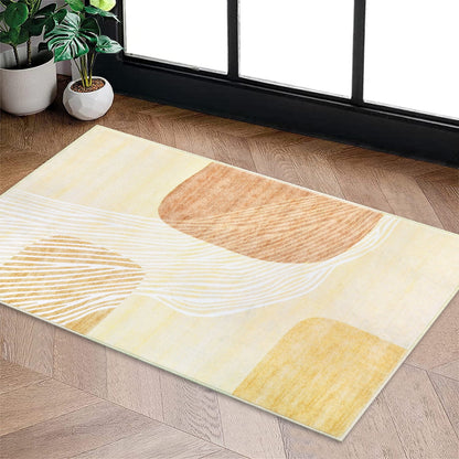 Boho Earth Tones Wave Rug - Yellow Beige Organic Shapes