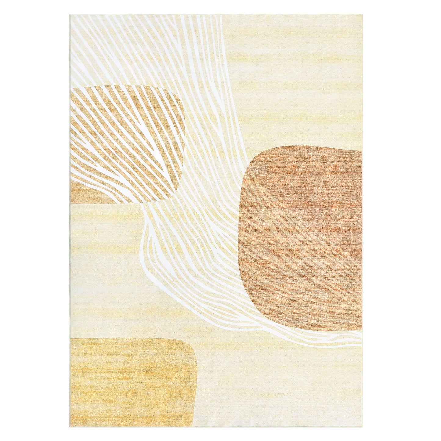 Boho Earth Tones Wave Rug - Yellow Beige Organic Shapes