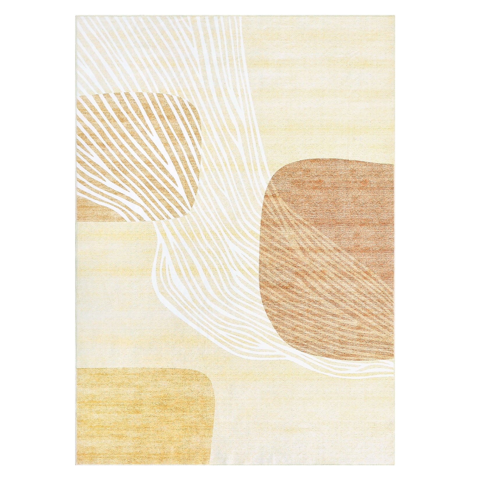 Boho Earth Tones Wave Rug - Yellow Beige Organic Shapes