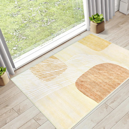 Boho Earth Tones Wave Rug - Yellow Beige Organic Shapes