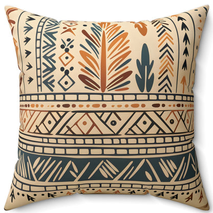 Earth Tones Boho Tribal Pillow | Luxurious Faux Suede Square Comfort