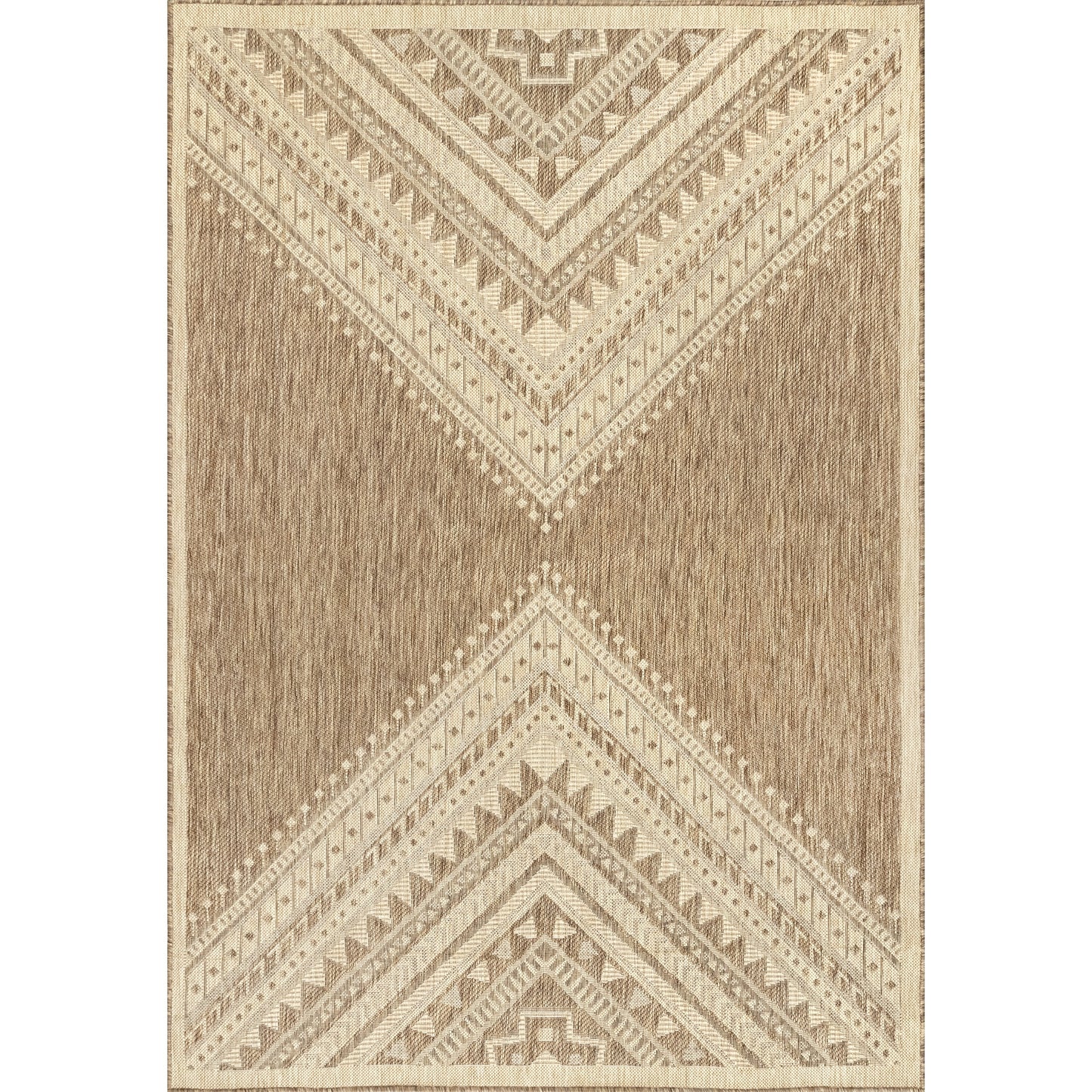 Natural Boho Chevron Area Rug - Beige and Tan Geometric Pattern