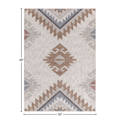 Boho Southwestern Aztec Rug - Earthy Tones with Tribal Motifs