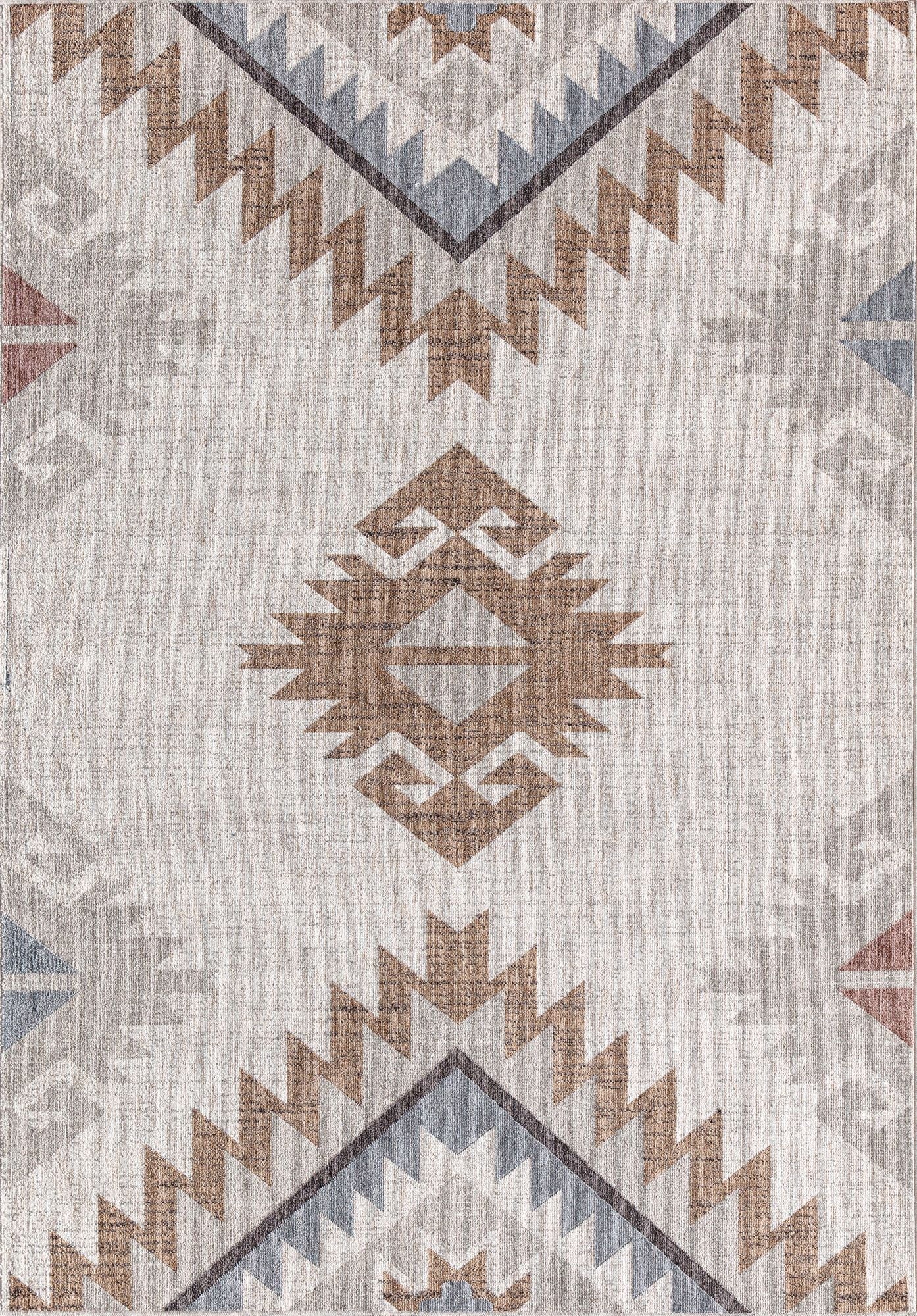 Boho Southwestern Aztec Rug - Earthy Tones with Tribal Motifs