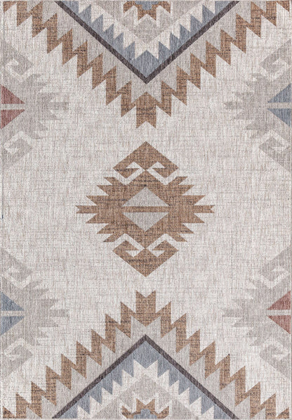 Boho Southwestern Aztec Rug - Earthy Tones with Tribal Motifs