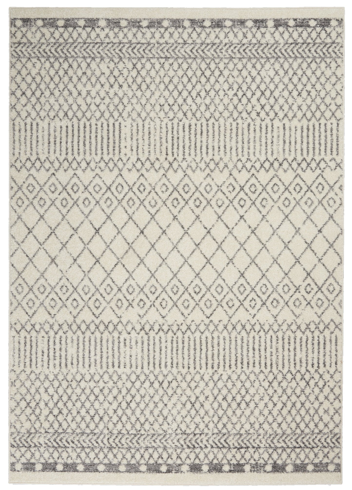 Minimalist Boho Tribal Pattern Rug - Ivory and Gray Geometric Design