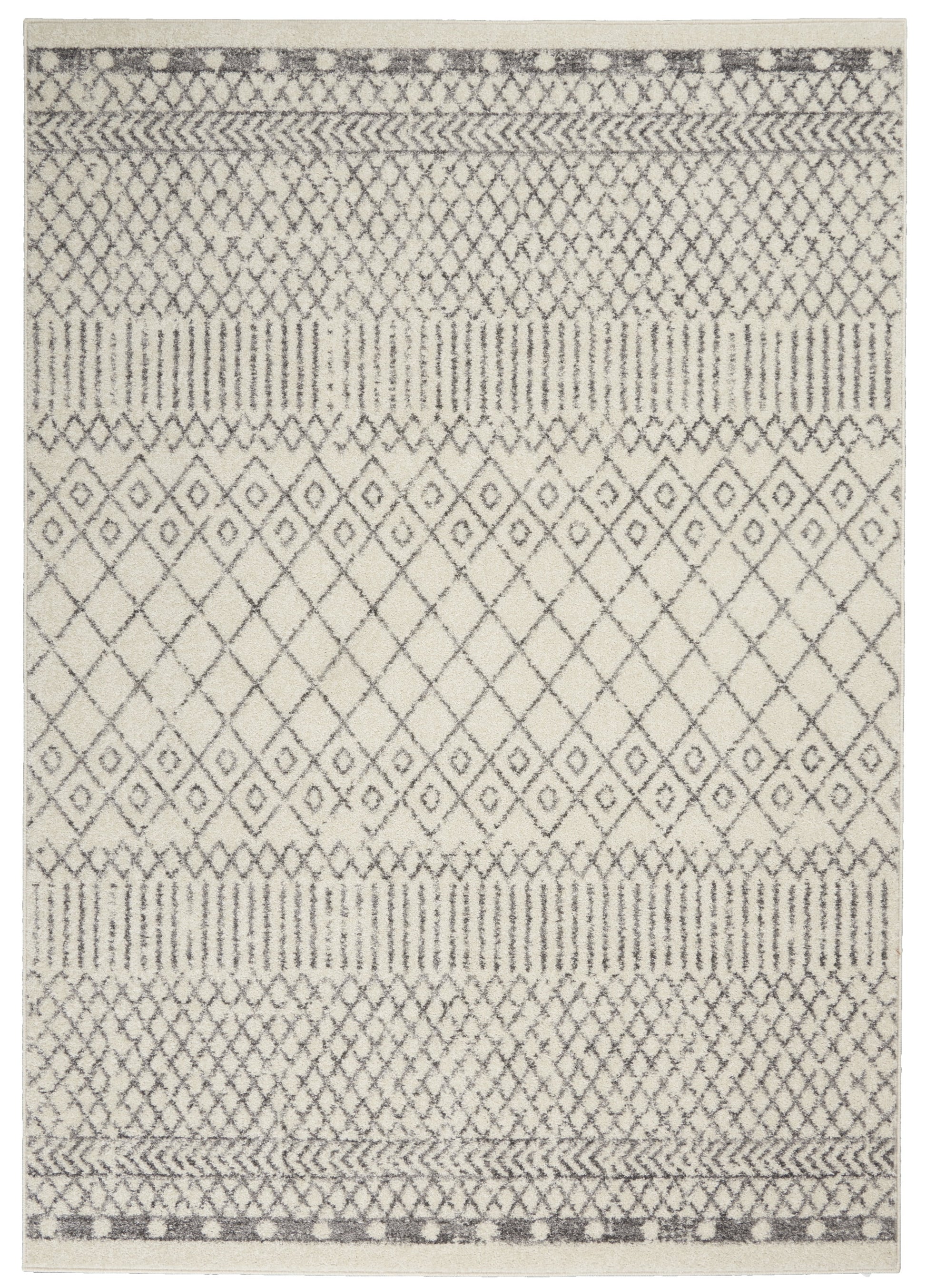 Minimalist Boho Tribal Pattern Rug - Ivory and Gray Geometric Design