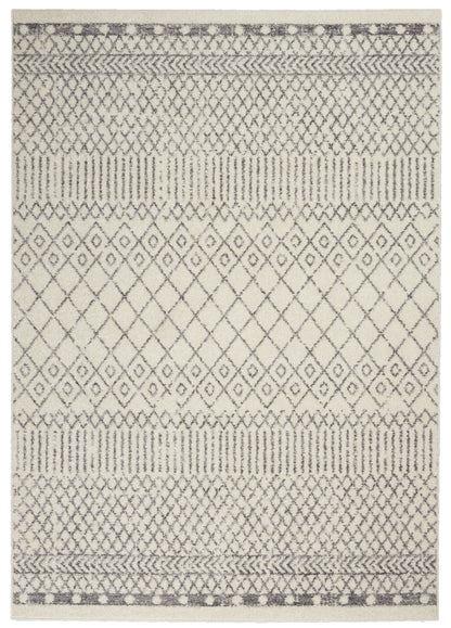 Minimalist Boho Tribal Pattern Rug - Ivory and Gray Geometric Design