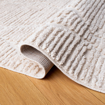 Boho Ivory Fringe Rug - Subtle Diamond Texture and Tassels Beige