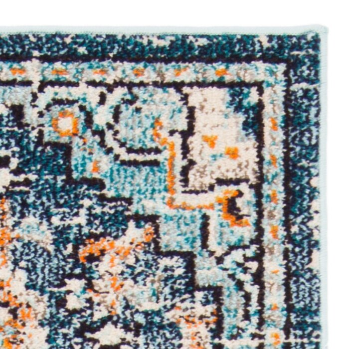 Vintage Boho Chic Medallion Area Rug - Blue and Teal Floral Pattern