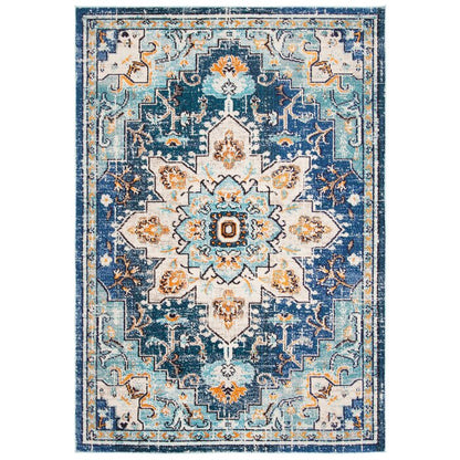 Vintage Boho Chic Medallion Area Rug - Blue and Teal Floral Pattern