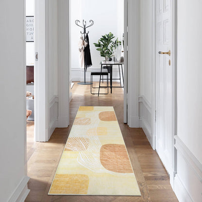 Boho Earth Tones Wave Rug - Yellow Beige Organic Shapes