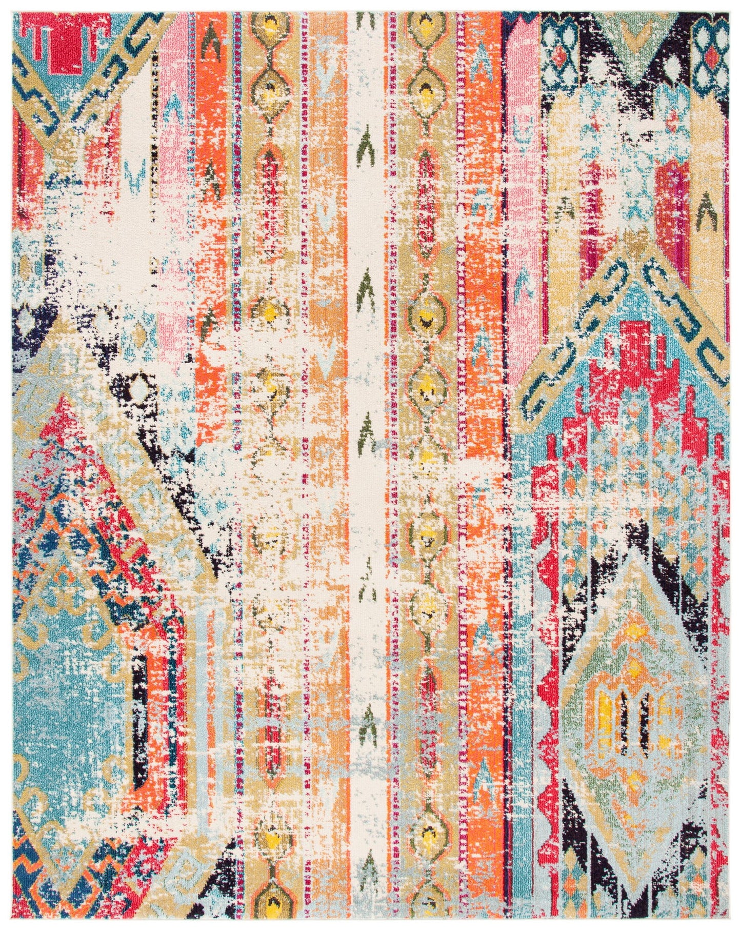 Boho Abstract Southwest Area Rug - Vibrant Multi-Color Striped Design