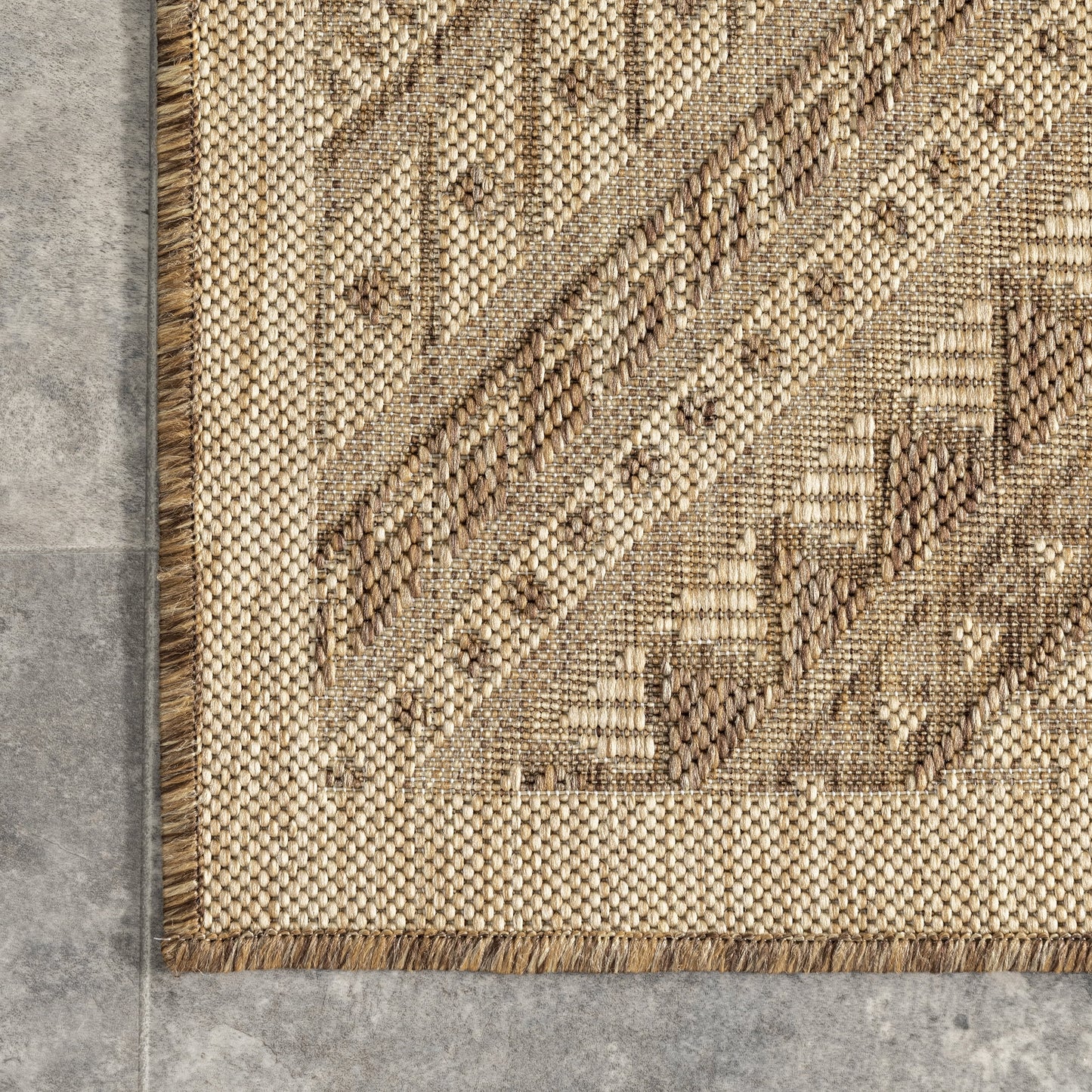 Natural Boho Chevron Area Rug - Beige and Tan Geometric Pattern