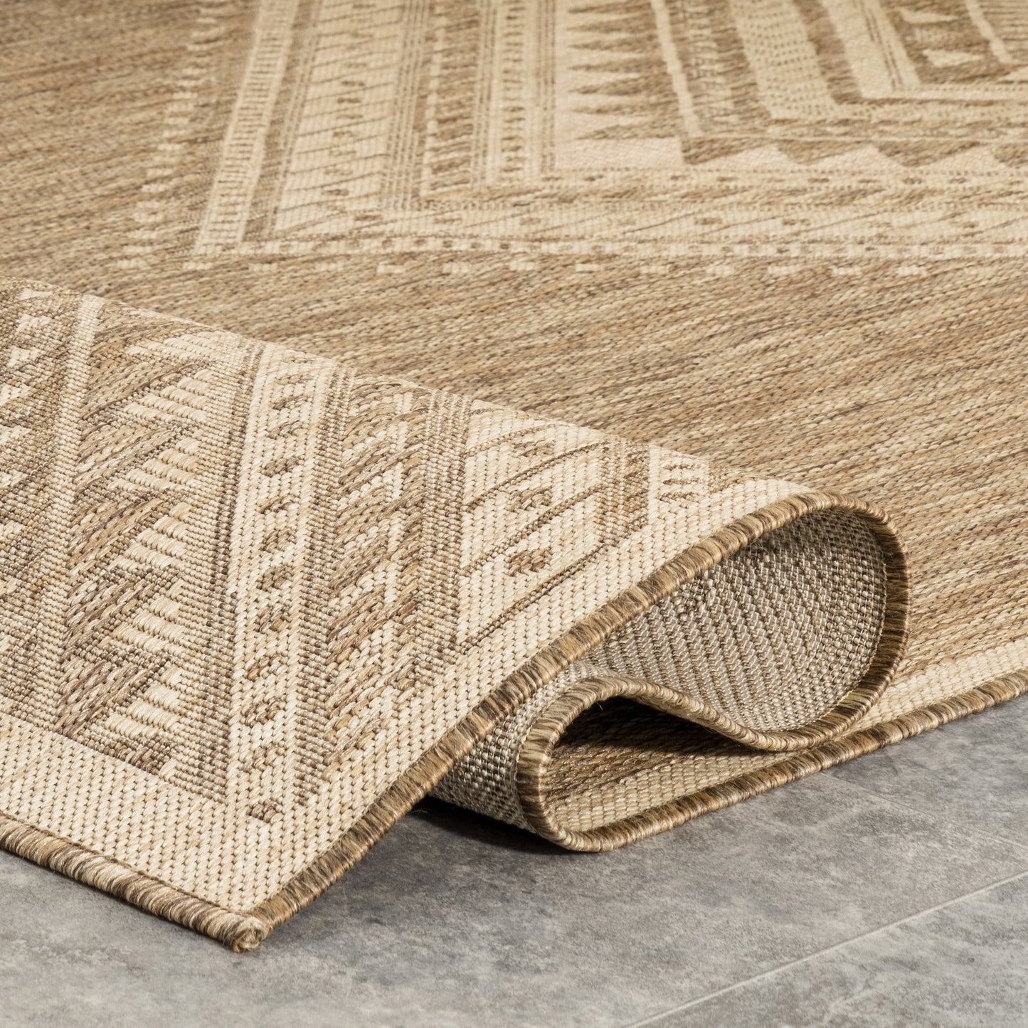 Natural Boho Chevron Area Rug - Beige and Tan Geometric Pattern