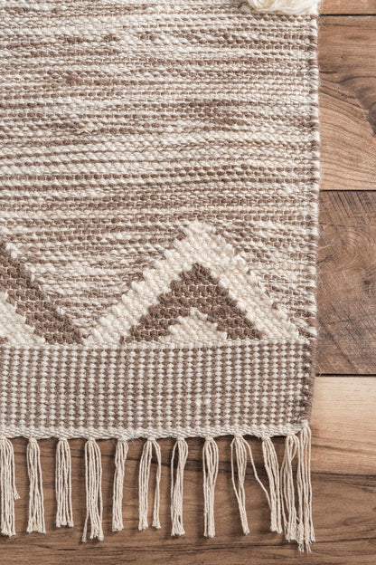 Boho Shag Diamond Fringe Rug - Beige Textured Design