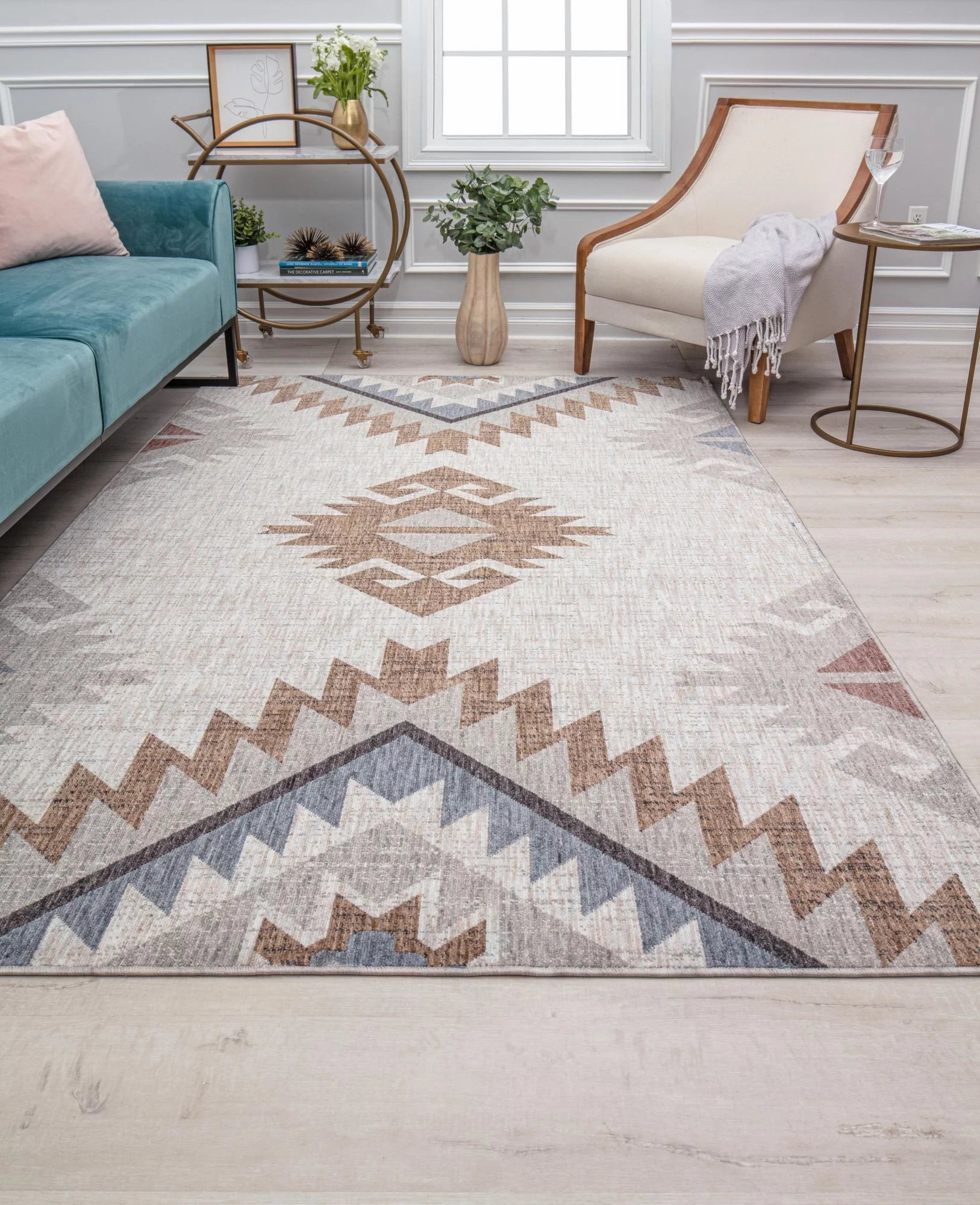 Boho Southwestern Aztec Rug - Earthy Tones with Tribal Motifs