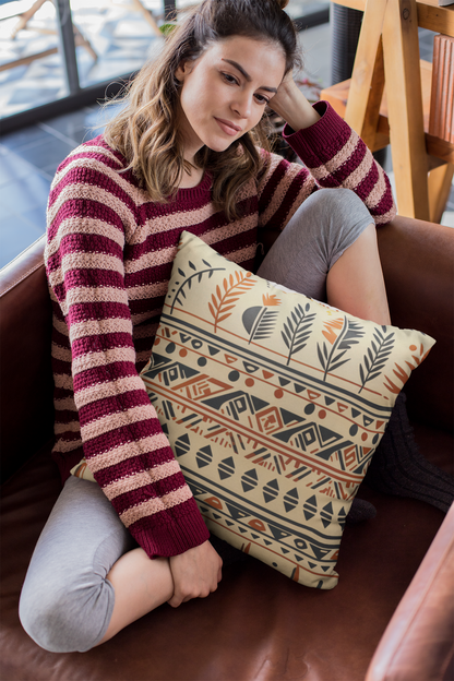 Earth Tones Boho Tribal Pillow | Soft Faux Suede Square Delight