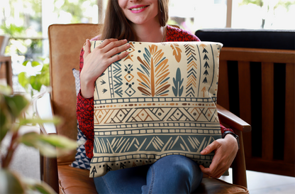 Earth Tones Boho Tribal Pillow | Luxurious Faux Suede Square Comfort