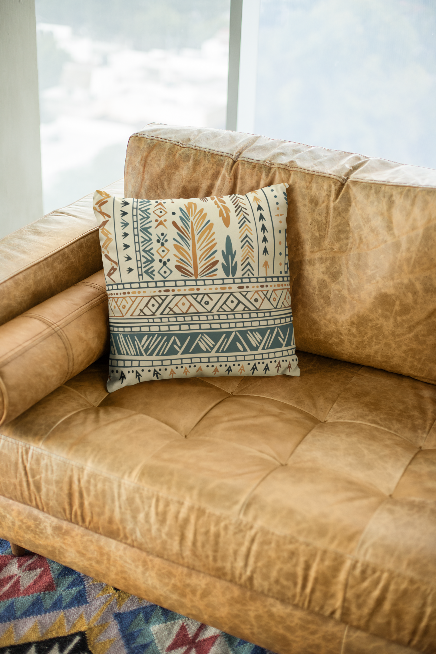 Earth Tones Boho Tribal Pillow | Luxurious Faux Suede Square Comfort