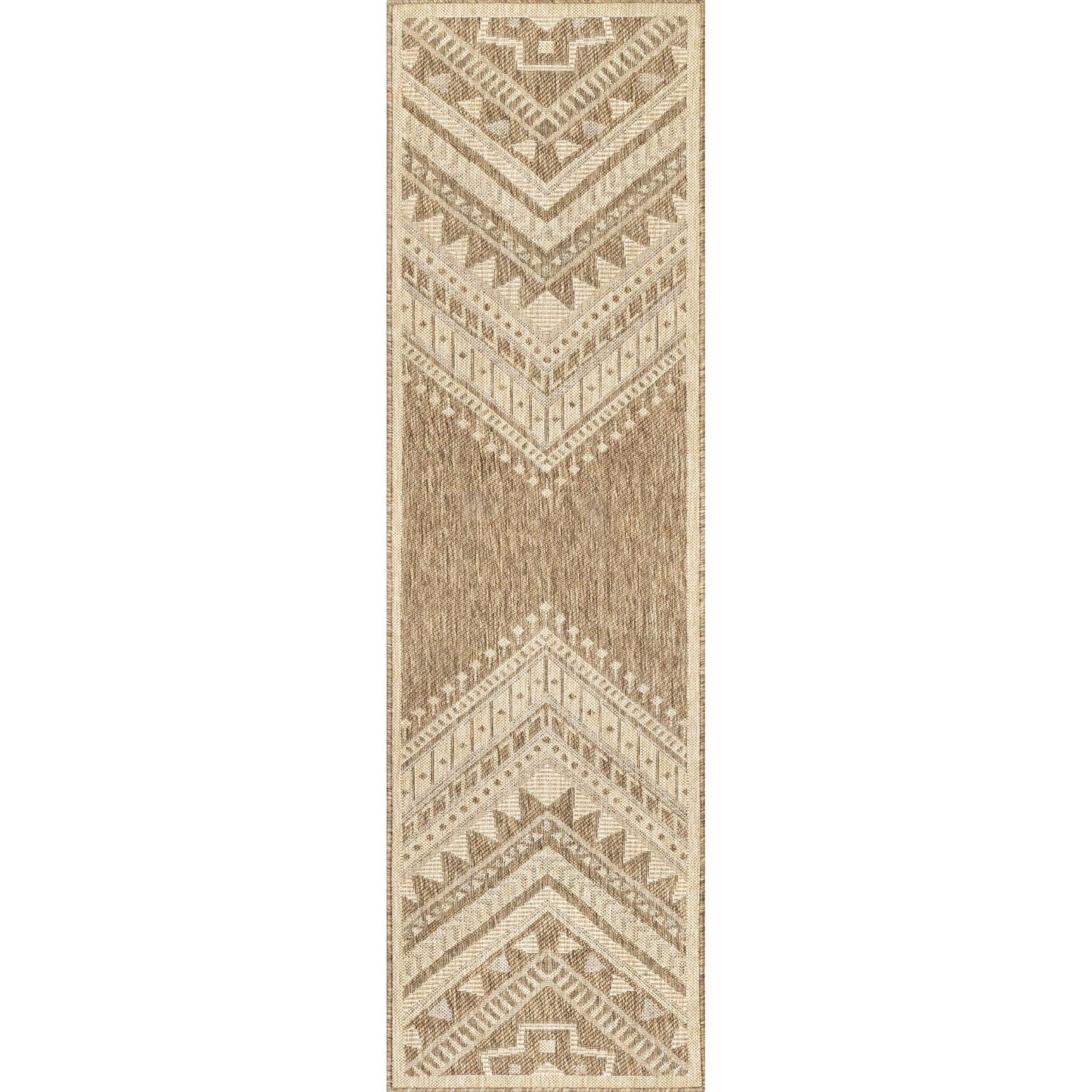 Natural Boho Chevron Area Rug - Beige and Tan Geometric Pattern