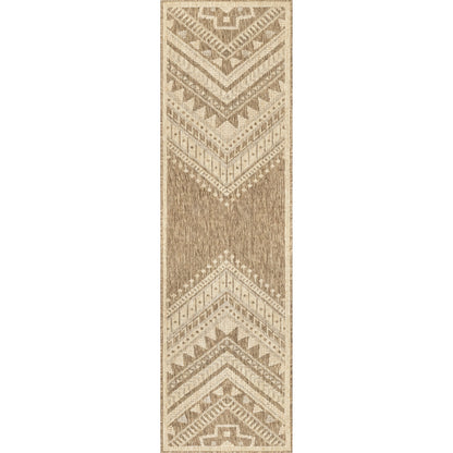 Natural Boho Chevron Area Rug - Beige and Tan Geometric Pattern