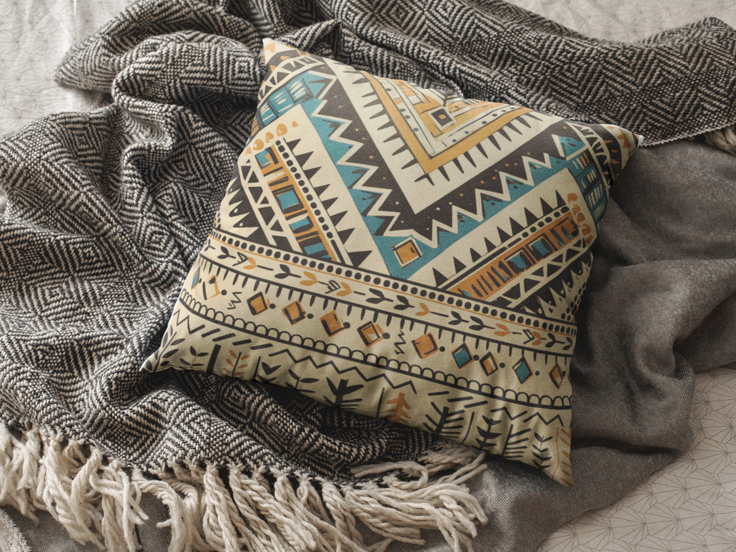 Earth tones Boho Tribal Pillow Design | Faux Suede Square Pillow