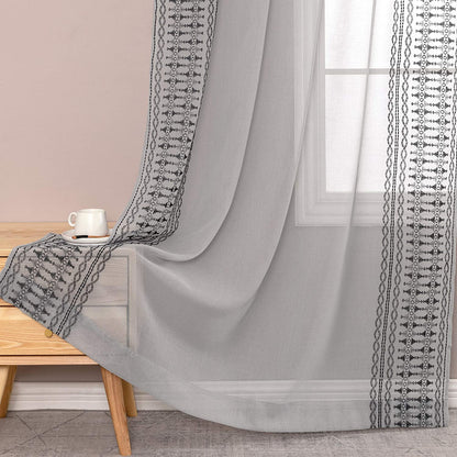 Voile Drapes Long Rod Pocket Curtains 2 Panels - Grey