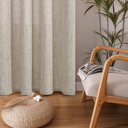 Natural Faux Linen Curtain 2 Panels Set