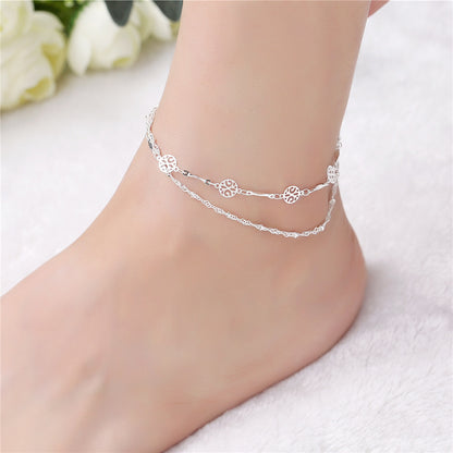 Elegant Hollow Silver Anklet 