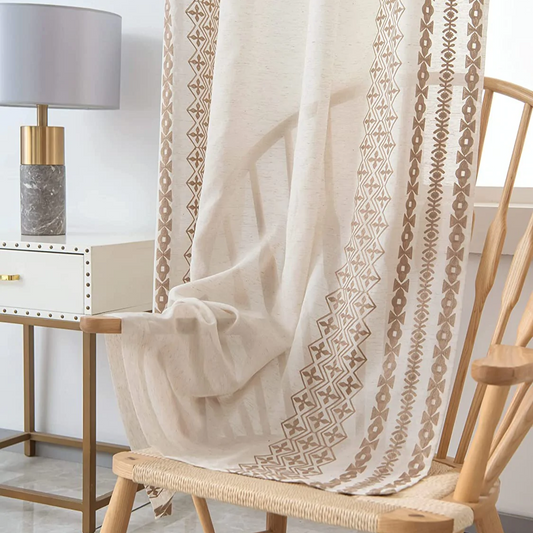 Tan Linen Textured Sheer Drapes 2 Panels - Taupe