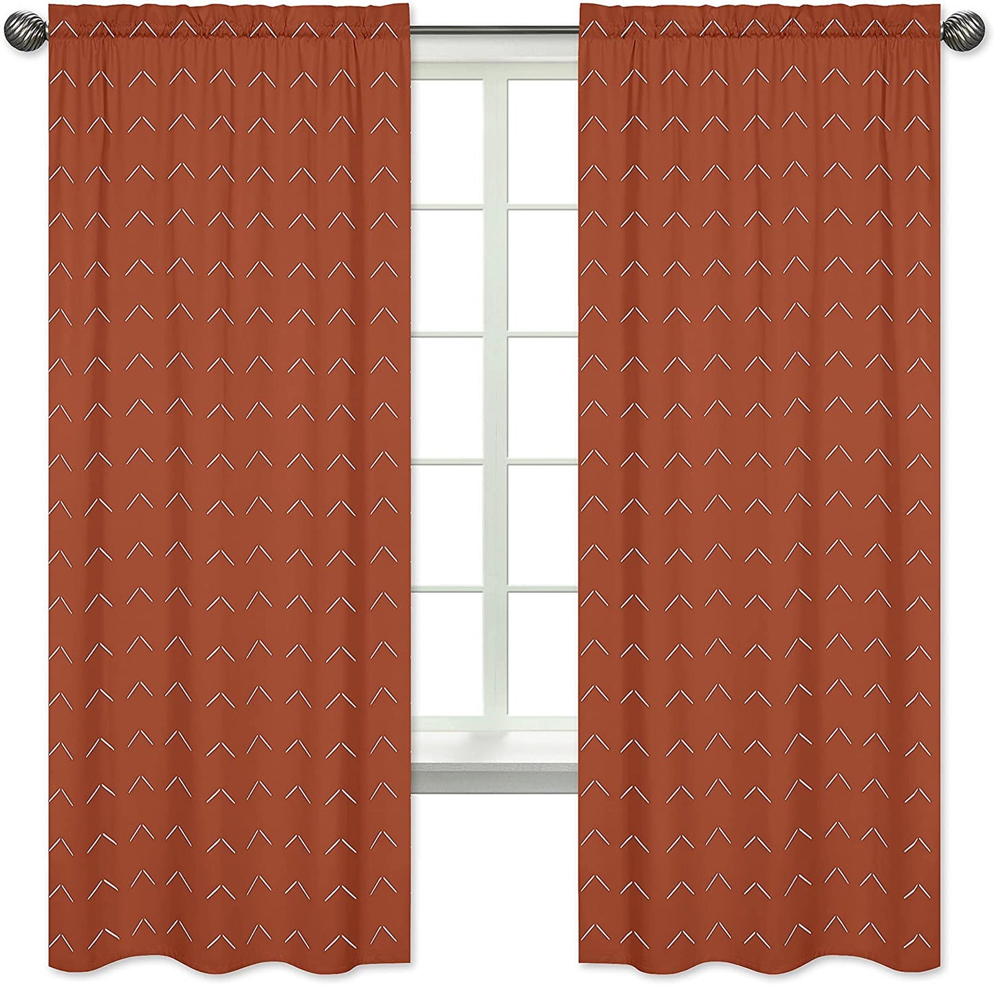 Boho Arrow Treatment Curtains 2 Panels - Ivory Burnt Orange Rust off White