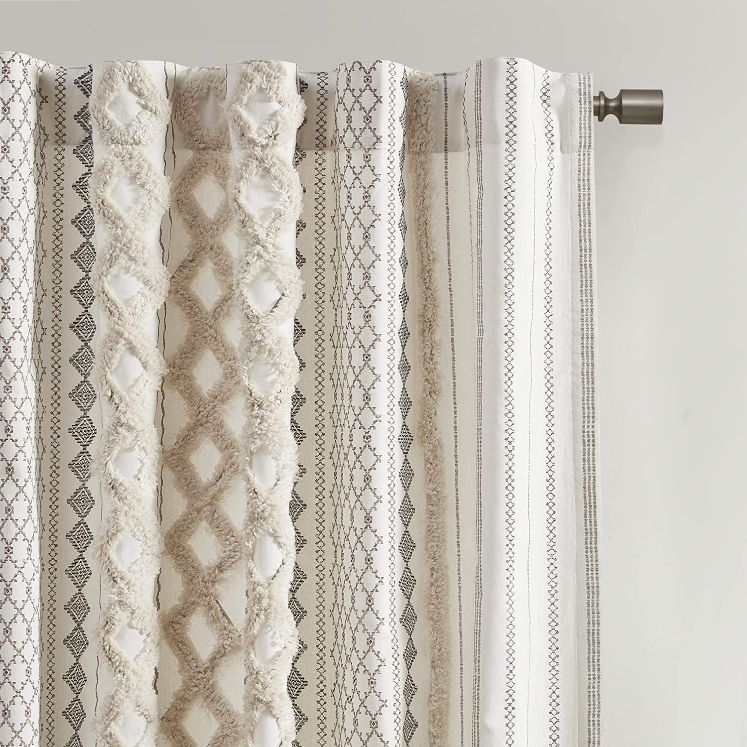 Cotton Single Panel Curtain Geometric Print - Ivory