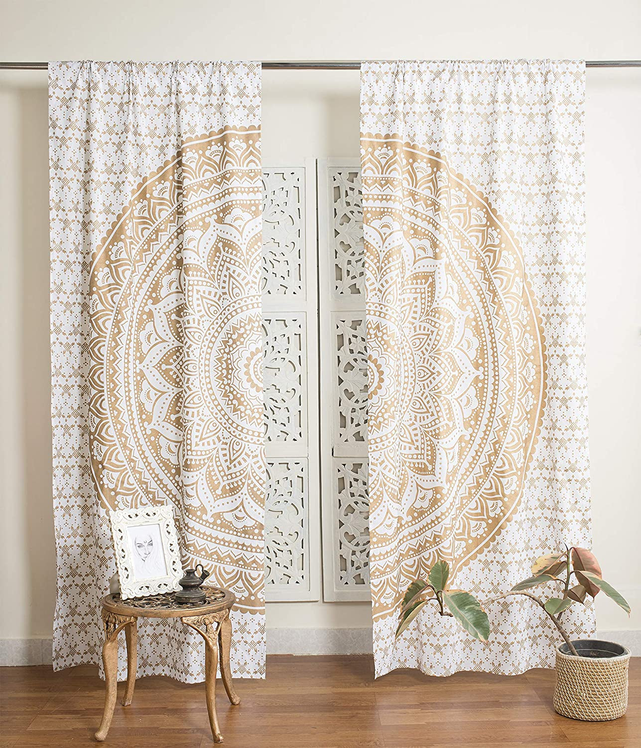 Indian Mandala Curtain Panels - Ombre and Gold