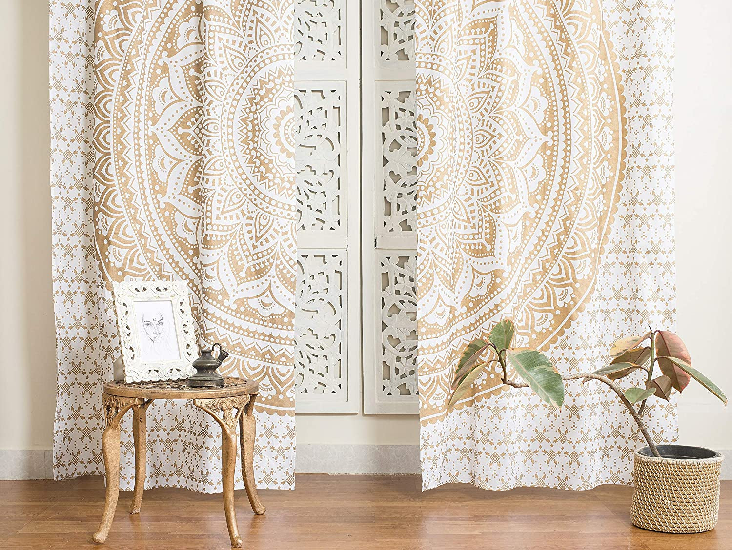 Indian Mandala Curtain Panels - Ombre and Gold