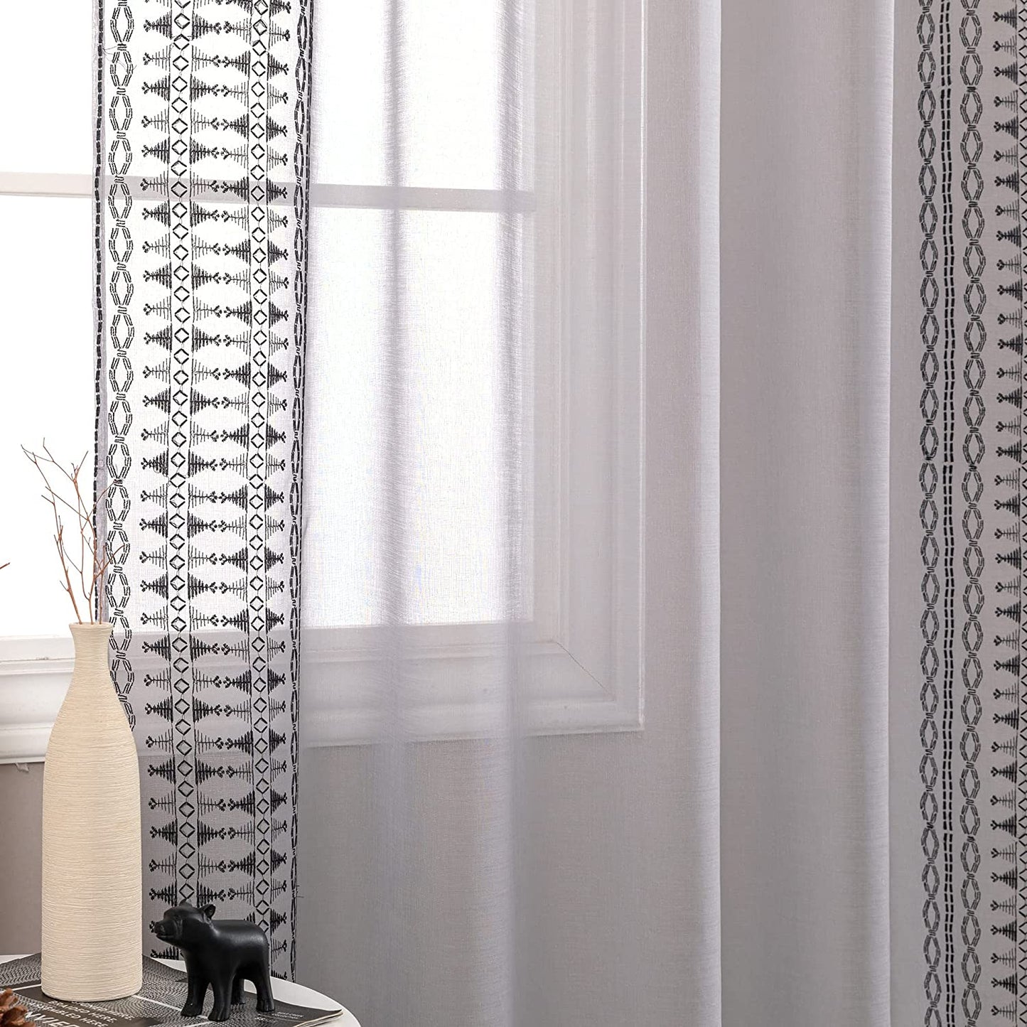 Voile Drapes Long Rod Pocket Curtains 2 Panels - Grey