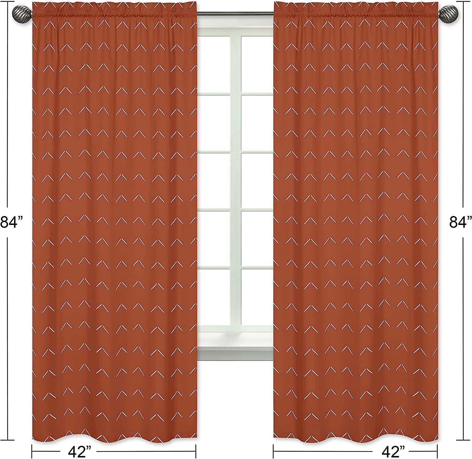 Boho Arrow Treatment Curtains 2 Panels - Ivory Burnt Orange Rust off White