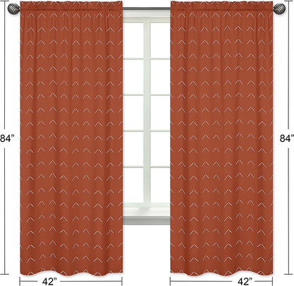 Boho Arrow Treatment Curtains 2 Panels - Ivory Burnt Orange Rust off White