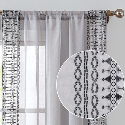 Voile Drapes Long Rod Pocket Curtains 2 Panels - Grey