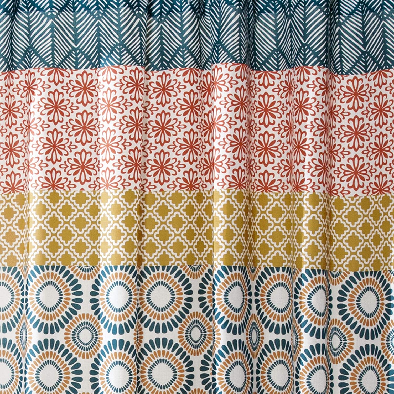 Lush Stripe Boho Curtain Colorful 2 Panels Set - Turquoise and Orange