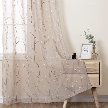 Leaf Embroidery Light Filtering 2 Panels 