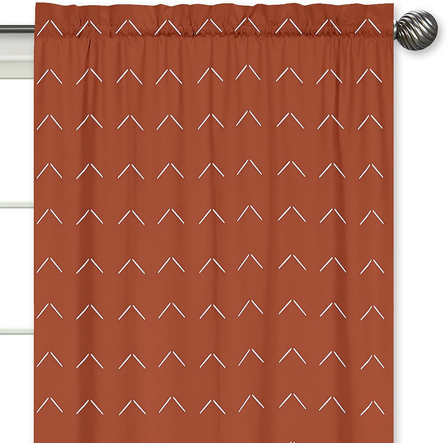 Boho Arrow Treatment Curtains 2 Panels - Ivory Burnt Orange Rust off White