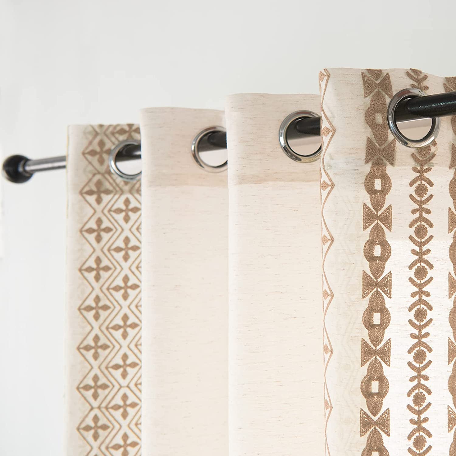 Tan Linen Textured Sheer Drapes 2 Panels - Taupe