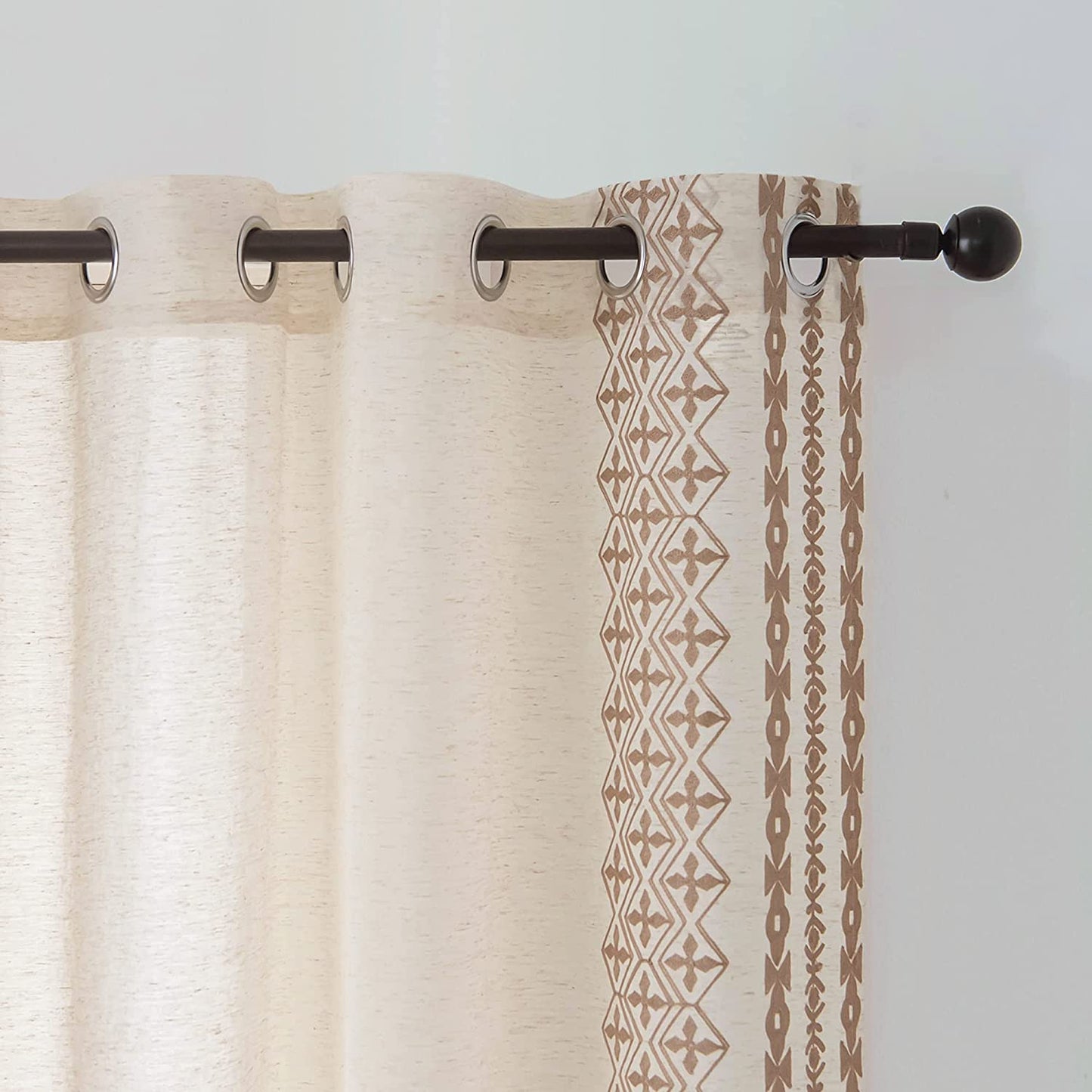 Tan Linen Textured Sheer Drapes 2 Panels - Taupe