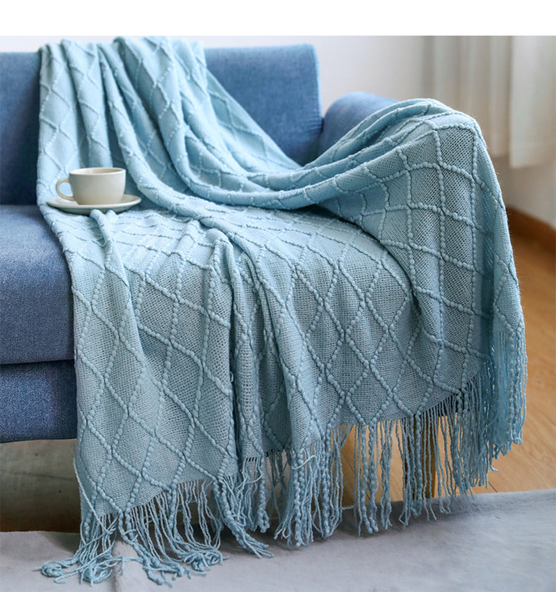 Nordic Sofa Blanket | Blue and Light Gray