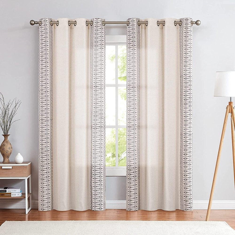 Semi Sheer Grommet 2 Panels - Grey on Beige