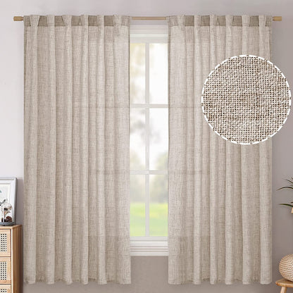 Natural Faux Linen Curtain 2 Panels Set