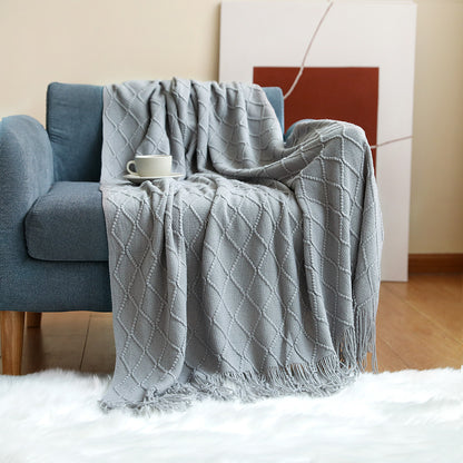 Nordic Sofa Blanket | Blue and Light Gray